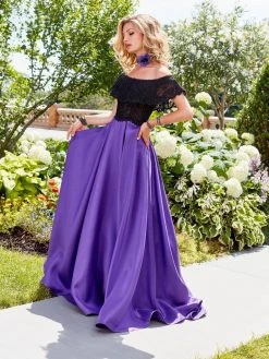 Clarisse - 3582 Off Shoulder Lace Pleated Gown Plus Size Dresses