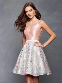 Cocktail Dresses Clarisse - 3614 Plunging V-Neck Fitted A-Line Dress