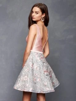 Cocktail Dresses Clarisse - 3614 Plunging V-Neck Fitted A-Line Dress