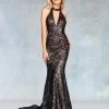 Clarisse - 3721 Sequined Plunging Halter Backless Gown 1 Clarisse - 3721 Sequined Plunging Halter Backless Gown