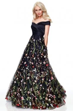 Formal Gowns Clarisse - 3803 Floral Embroidered Off-Shoulder A-Line Gown