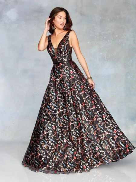Clarisse - 3804 Plunging V-Neck Floral Evening Dress Formal Gowns 3 Clarisse - 3804 Plunging V-Neck Floral Evening Dress Formal Gowns