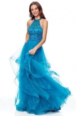 Clarisse - 3815 Beaded Halter Ruffled A-line Dress Formal Gowns