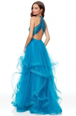 Clarisse - 3815 Beaded Halter Ruffled A-line Dress Formal Gowns