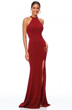 Clarisse - 3830 High Halter Glitter Jersey High Slit Gown Formal Gowns 6 Clarisse - 3830 High Halter Glitter Jersey High Slit Gown Formal Gowns