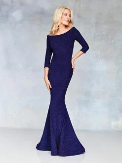 Clarisse - 3853 Asymmetrical Quarter Sleeves Mermaid Gown Formal Gowns