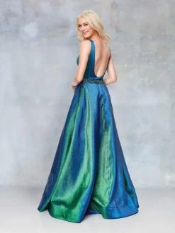 Clarisse - 3859 Embellished Deep V-neck A-line Dress Formal Gowns