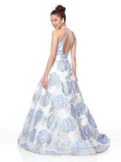 Clarisse - 3873 Cross Halter Brocade Organza A-line Dress