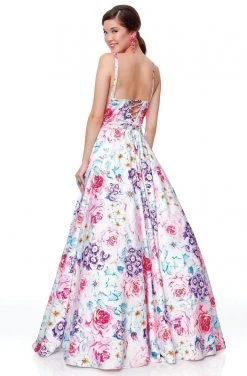 Formal Gowns Clarisse - 3874 Floral Printed Bateau Satin A-line Dress