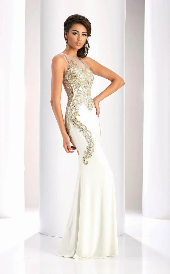 Formal Gowns Clarisse - 4853 Gilded Glittering Illusion Evening Gown 3 Formal Gowns Clarisse - 4853 Gilded Glittering Illusion Evening Gown