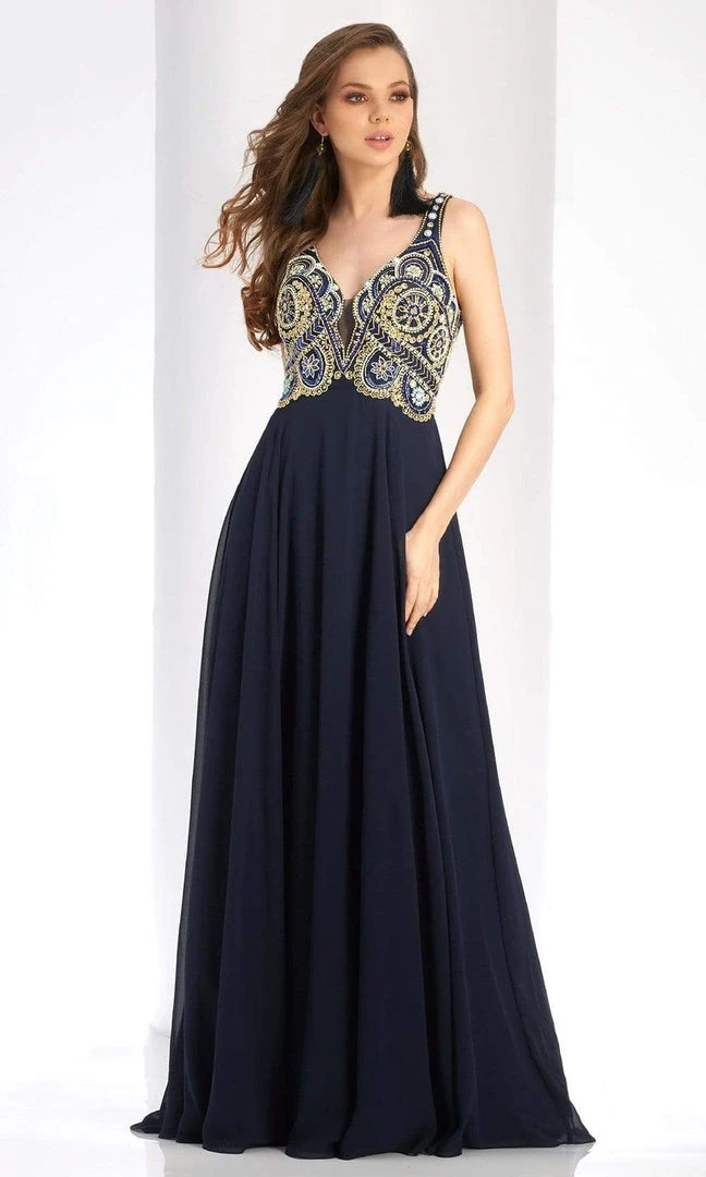 Formal Gowns Clarisse - 4924 Deep V-Neck Beaded Chiffon Gown 3 Formal Gowns Clarisse - 4924 Deep V-Neck Beaded Chiffon Gown