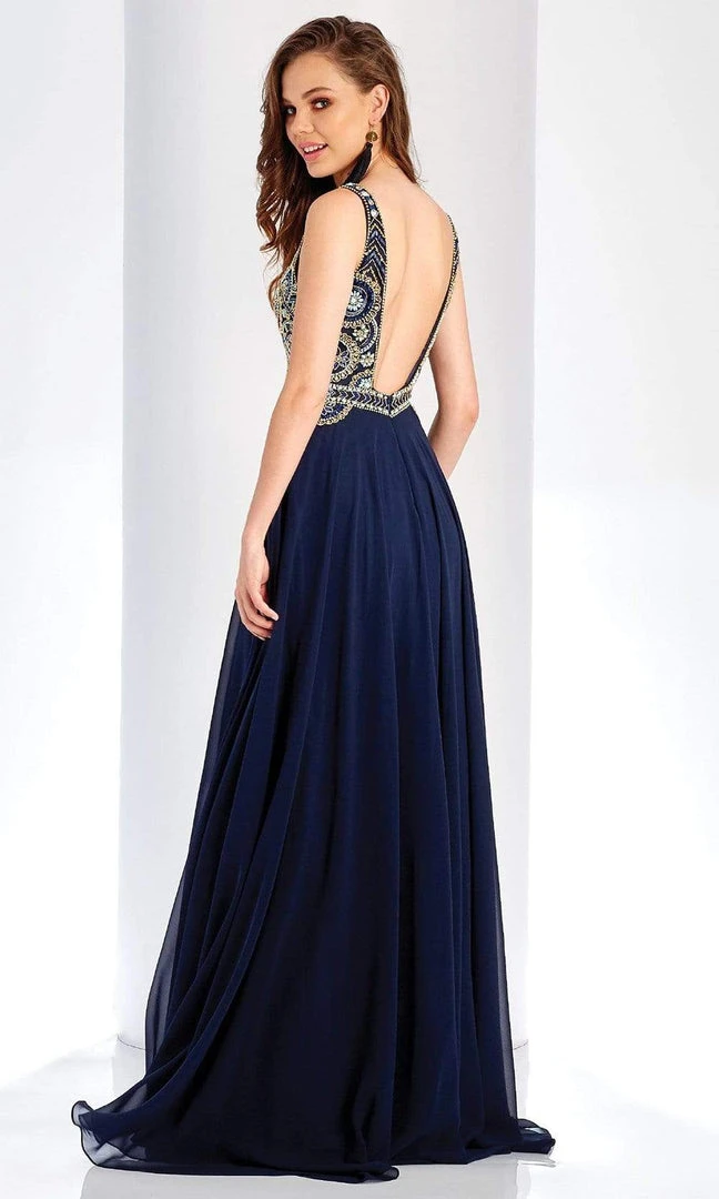 Formal Gowns Clarisse - 4924 Deep V-Neck Beaded Chiffon Gown 4 Formal Gowns Clarisse - 4924 Deep V-Neck Beaded Chiffon Gown