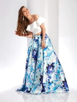 Clarisse - 4937 Off-Shoulder Two-Piece Floral Print Gown Formal Gowns