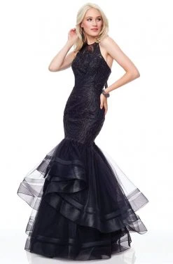 Clarisse - 5016 Illusion Halter Appliqued Mermaid Gown