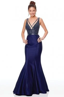 Clarisse - 5027 Beaded Plunging V-neck Mermaid Dress Formal Gowns