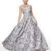 Clarisse - 5058 Beaded Halter Brocade A-line Dress Formal Gowns