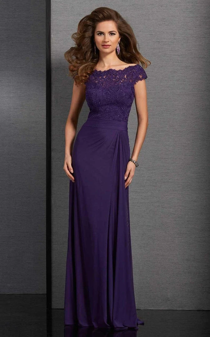 Formal Gowns Clarisse - 6318 Bateau Lace Ruched Evening Gown 3 Formal Gowns Clarisse - 6318 Bateau Lace Ruched Evening Gown