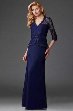 Clarisse - Lace Peplum Cutout Gown M6444 - 1 Pc Navy In Size 10 Available