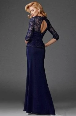 Clarisse - Lace Peplum Cutout Gown M6444 - 1 Pc Navy In Size 10 Available 5 Clarisse - Lace Peplum Cutout Gown M6444 - 1 Pc Navy In Size 10 Available