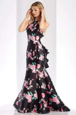 Formal Gowns Clarisse Prom - 3421 Halter Floral Mikado Mermaid Gown