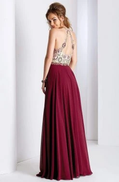 Clarisse Prom - 3529 Halter Metallic Lace Long Prom Dress Formal Gowns