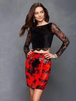 Clarisse - S4808 Two-Piece Long Sleeve Floral Print Sheath Dress Cocktail Dresses