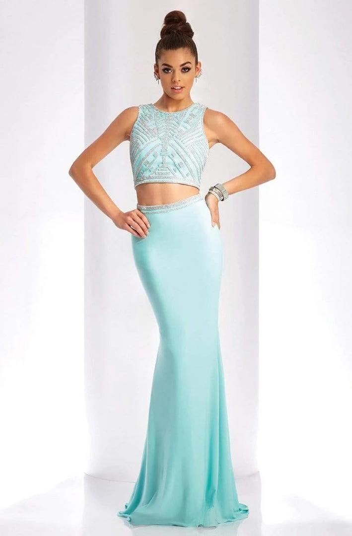 Formal Gowns Clarisse - Two-Piece Crystal Embellished Crop Top Long Sheath Gown 3438 - 1 Pc Seafoam In Size 2 Available 3 Formal Gowns Clarisse - Two-Piece Crystal Embellished Crop Top Long Sheath Gown 3438 - 1 Pc Seafoam In Size 2 Available