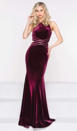 Formal Gowns Colors Dress - 2029 Halter Neck Velvet Trumpet Dress