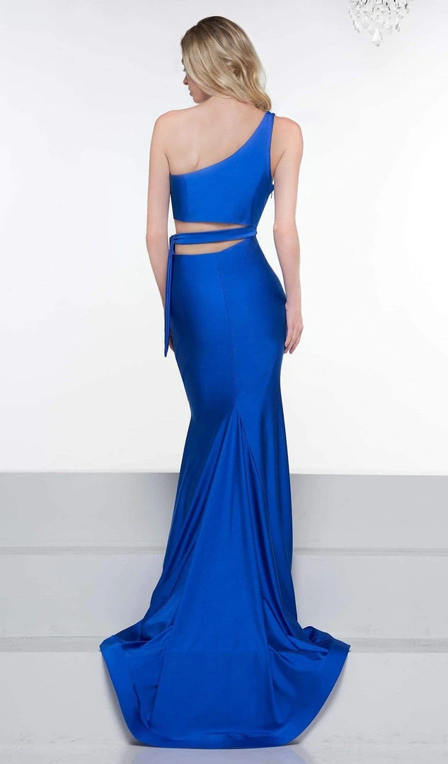 Colors Dress - Asymmetrical Exposed Midriff High Slit Gown 2137 - 2 Pc Royal In Size 2 And 4 Available 4 Colors Dress - Asymmetrical Exposed Midriff High Slit Gown 2137 - 2 Pc Royal In Size 2 And 4 Available