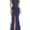 Colors Dress - Embellished Off-Shoulder High Slit Gown J131 - 1 Pc Navy In Size 0 Available Formal Gowns