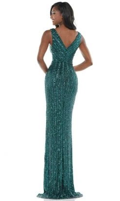 Colors Dress - G1042 Sleeveless V-neck Sequined Long Gown - 1 Pc Wine In Size 18 Available Formal Gowns