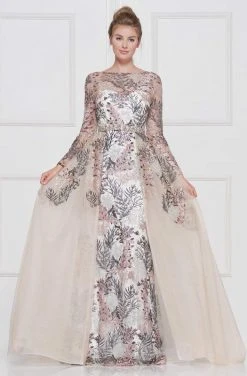 Formal Gowns Colors Dress - Lace Sheath Long Sleeve Gown With Overskirt 1830SL