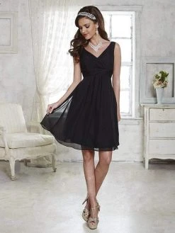 Damas - 52370 Ruched V-neck Chiffon A-line Dress Cocktail Dresses