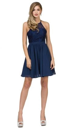 Cocktail Dresses Dancing Queen - 2010 Lace Illusion Halter A-Line Cocktail Dress