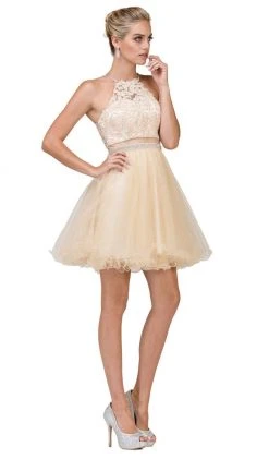 Dancing Queen - 2033 Halter Beaded Applique Cocktail Dress Cocktail Dresses