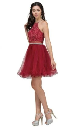 Dancing Queen - 2033 Halter Beaded Applique Cocktail Dress Cocktail Dresses