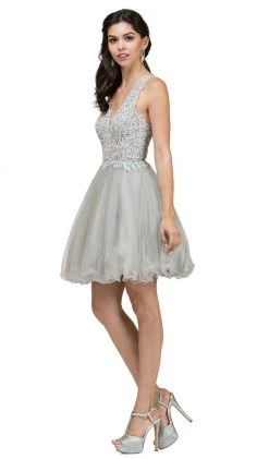 Dancing Queen - 2054 Lace Rhinestone Embellished Cocktail Dress Cocktail Dresses