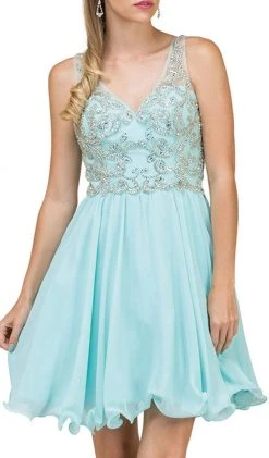 Dancing Queen - 2115 Sleeveless Embellished V-neck Cocktail Dress