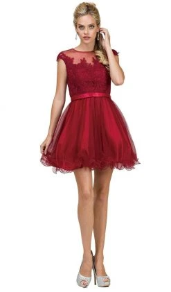 Dancing Queen - 2153 Illusion Jewel Floral A Line Cocktail Dress Cocktail Dresses