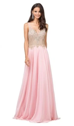 Formal Gowns Dancing Queen - 2259 Beaded Plunging Sweetheart Chiffon Prom Dress