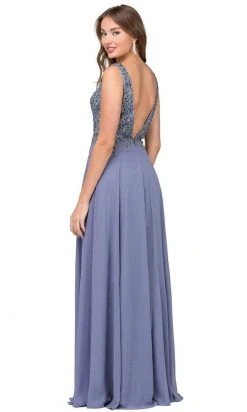 Dancing Queen - 2312 Floral Beaded Deep V-neck A-line Prom Dress Formal Gowns