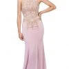 Formal Gowns Dancing Queen - 2457 Gold Applique Halter Trumpet Prom Dress