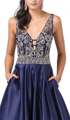 Dancing Queen - 2512 Intricate Beaded Ladder Banded Plunge Gown