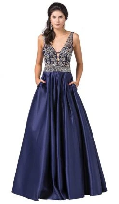 Dancing Queen - 2512 Intricate Beaded Ladder Banded Plunge Gown