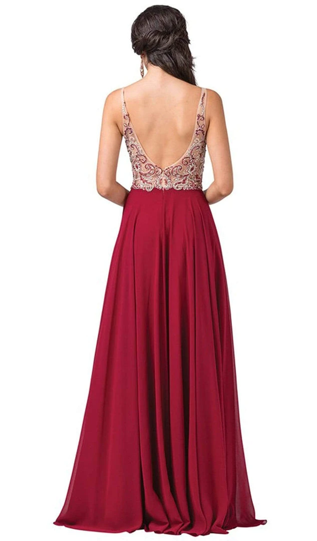 Dancing Queen - 2513 Beaded Embellished Illusion Bodice Chiffon Gown Formal Gowns 4 Dancing Queen - 2513 Beaded Embellished Illusion Bodice Chiffon Gown Formal Gowns