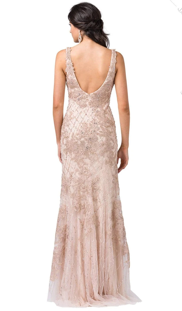 Dancing Queen - 2515 Deep V-Neck Beaded Trumpet Gown Formal Gowns 4 Dancing Queen - 2515 Deep V-Neck Beaded Trumpet Gown Formal Gowns