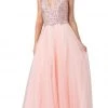 Dancing Queen - 2532 Beaded Sheer Deep Halter V-neck A-line Gown - 1 Pc Blush In Size S Available