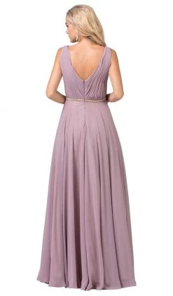 Dancing Queen - 2588 Ruched Bodice A-Line Gown With Rhinestone Belt Formal Gowns