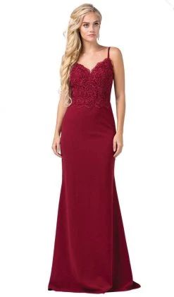 Dancing Queen - 2620 Lace V-neck Trumpet Dress Formal Gowns