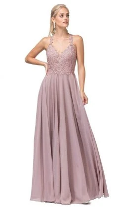 Dancing Queen - 2621 Embroidered Deep V-neck A-line Gown Formal Gowns